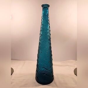 Vintage Empoli Glass Genie Bottle Blue Teal Wave Design NO STOPPER Italy READ